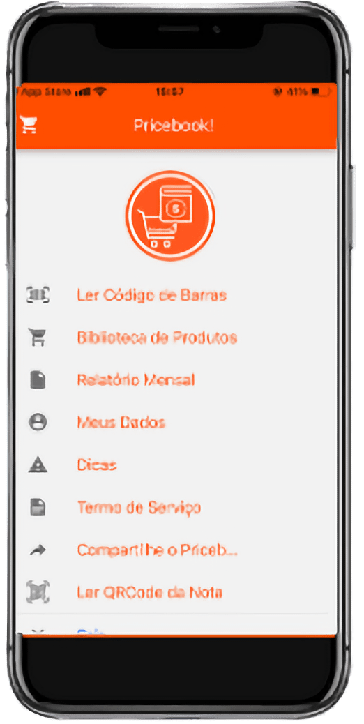 Menu do App Pricebook